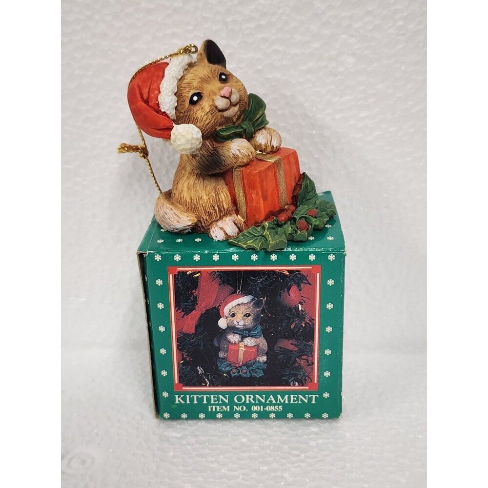 Kitten Ornament With Gift Box CMP Vintage For Christmas Tree
